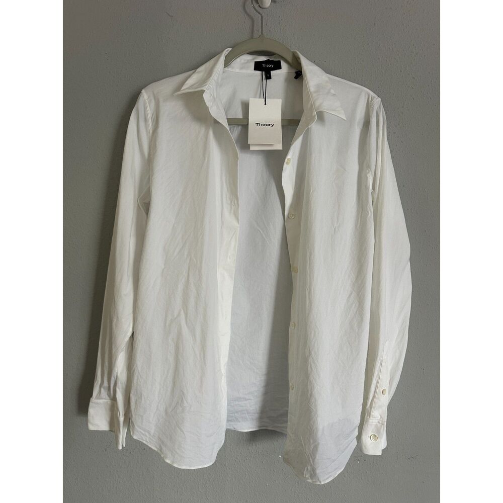 NWT Theory Tenia Luxe Women’s White Stretch Button Down Shirt Size S $245 - Picture 7 of 9